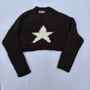 Edikted Mega Star Cropped Black Knit Sweater Size XS/S Grunge Baggy Oversized